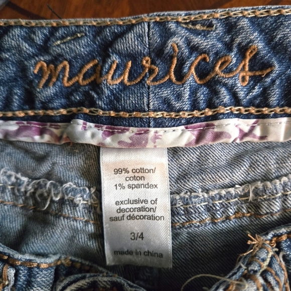 Maurices Distressed Blue Denim Shorts Juniors 3/4 Button Zip Cotton Stretch - Picture 16 of 16